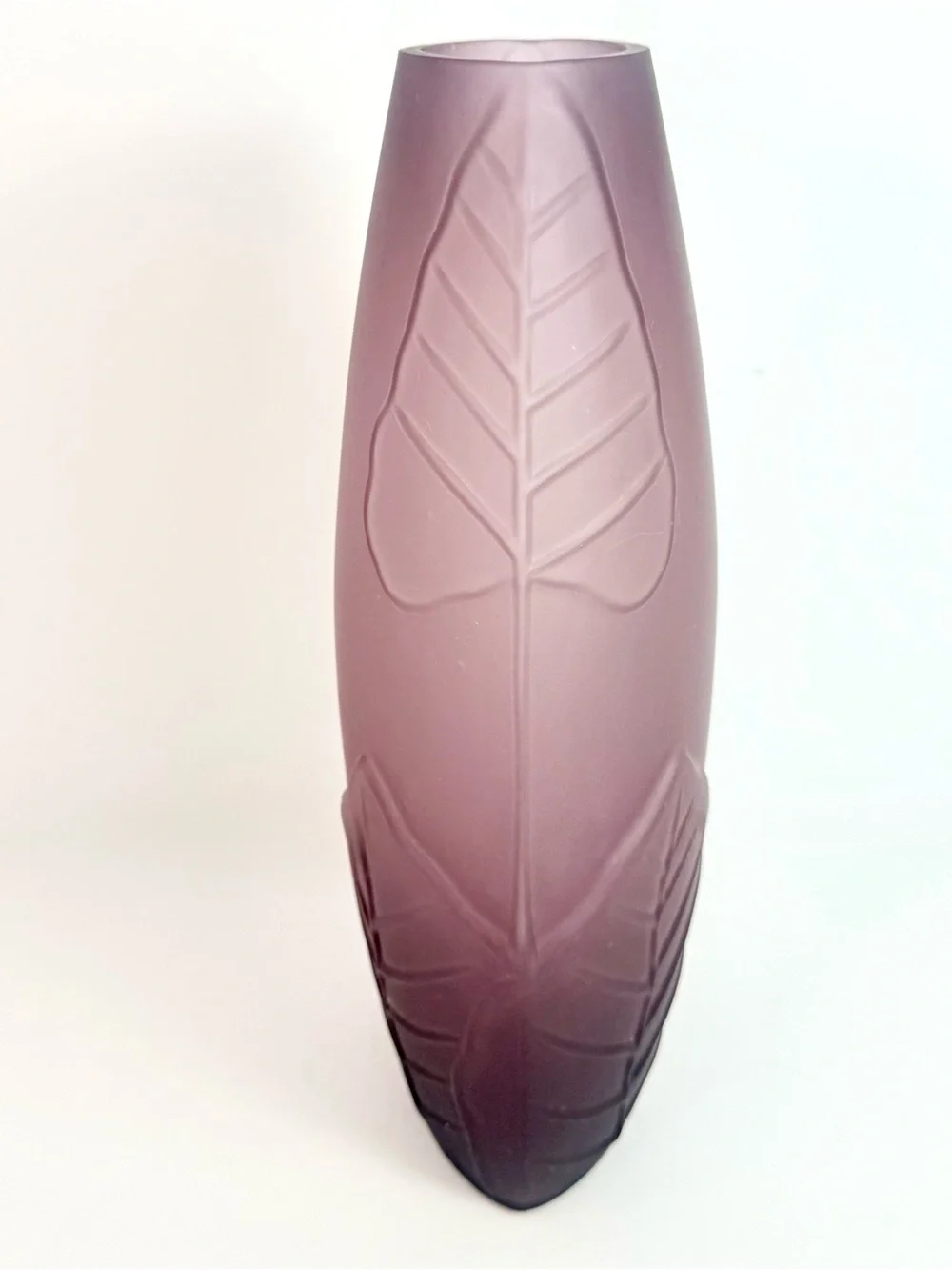 Vintage Art Deco Amethyst Purple Satin Glass 10” Botanical Vase 1940's - Picture 12 of 16